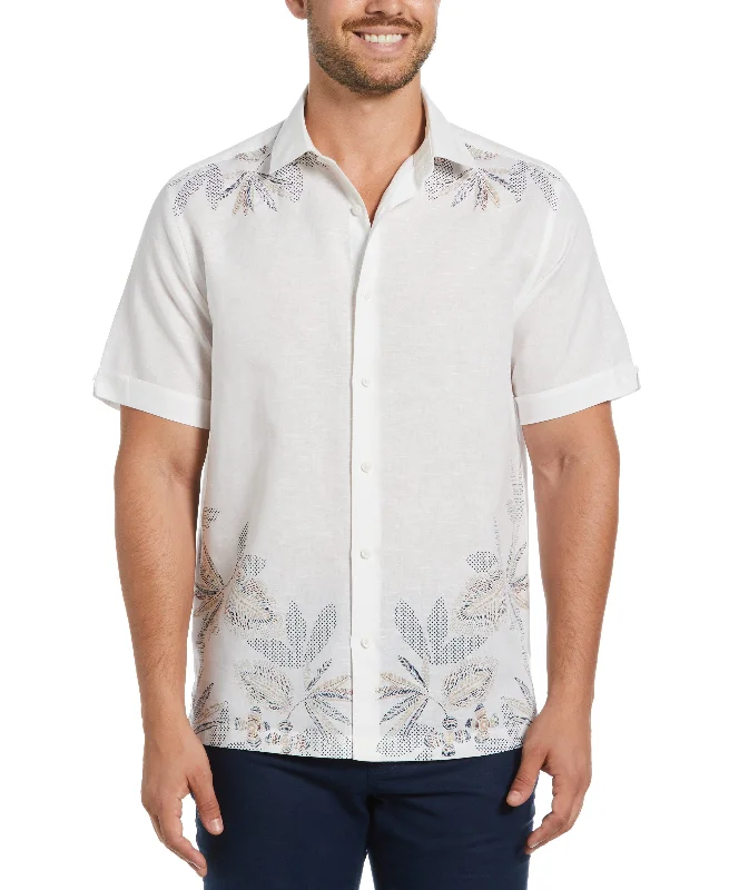 Linen Blend Engineered Floral Print Shirt Youthful Men's Anime