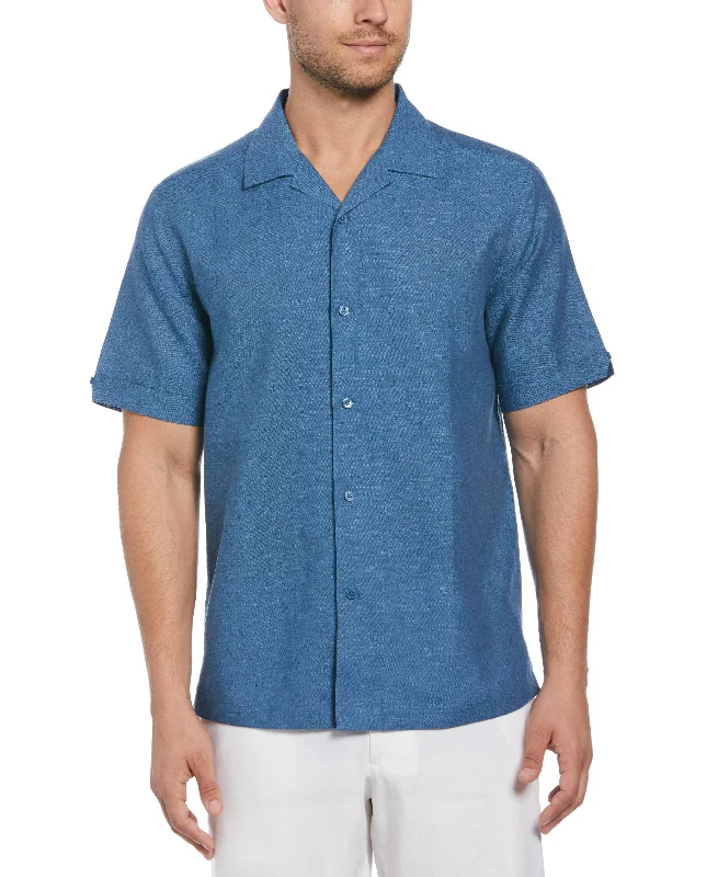 Linen Blend Dobby Camp Collar Shirt Elegant Men's Cashmere