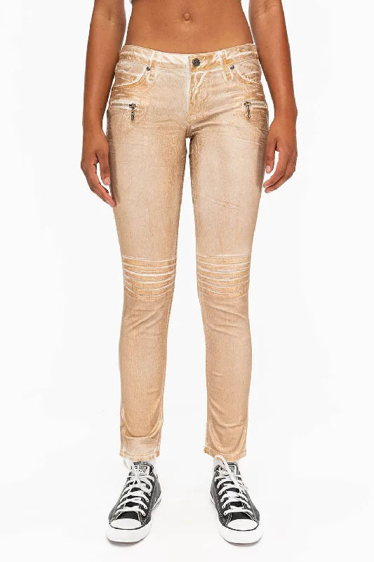 ROBIN'S BIKER WOMENS JEANS IN WHITE GOLD STRIPE FOIL Organic