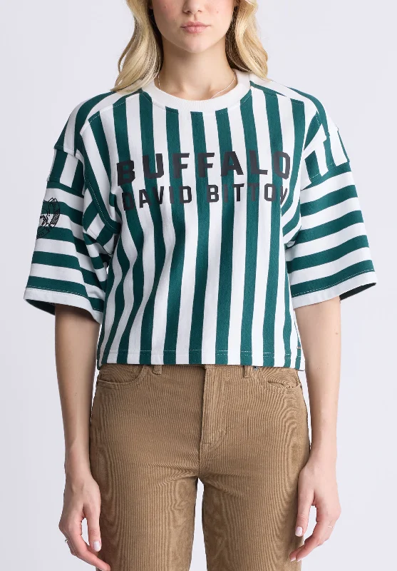 Kenza Women's Cropped Stripped T-Shirt, White & Green - KT0146F Sleek Men's Metallic Kenza Women's Cropped Stripped T-Shirt, White & Green - KT0146F Sleek Men's Metallic