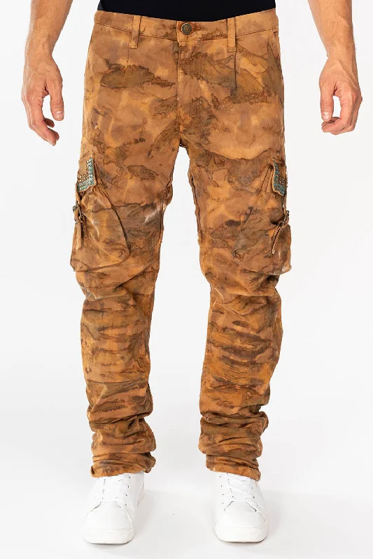 MENS PREDATOR CARGO PANTS WITH CRYSTALS IN MUD BROWN Artistic Men's Hand