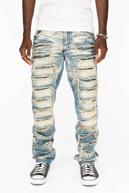 ROBIN'S VINTAGE EDITION RIPPED JEANS WITH CRYSTALS IN OMAHA WASH Edgy Men's Punk