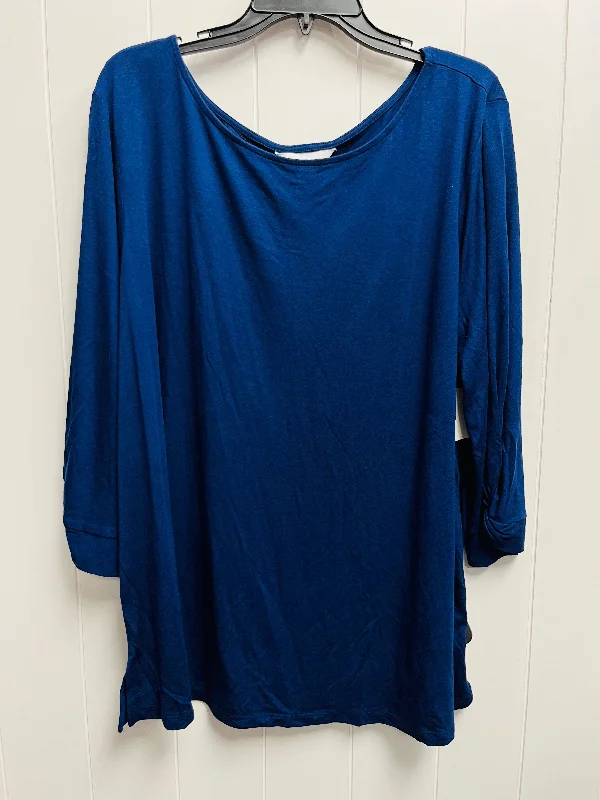 Top Long Sleeve By Liz Claiborne In Navy, Size: 2x Casual Men's Loose