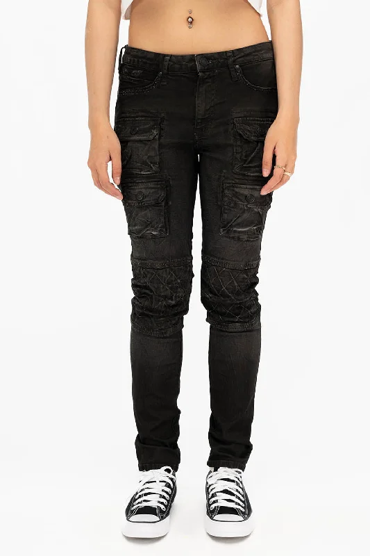 ROBIN'S MILITARY INSPIRED WOMENS SKINNY UTILITARIAN JEANS IN LA BLACK Refined Men's Classic ROBIN'S MILITARY INSPIRED WOMENS SKINNY UTILITARIAN JEANS IN LA BLACK Refined Men's Classic