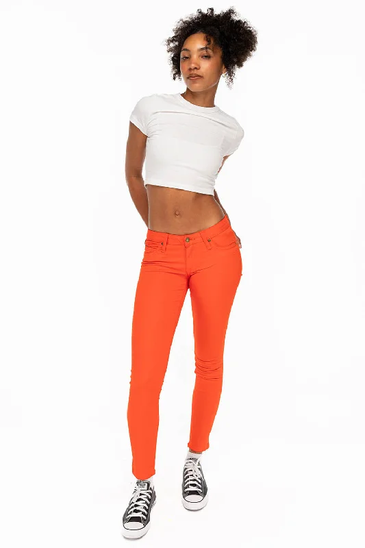 MARILYN WOMENS SKINNY JEANS IN TANGERINE WITH TONAL WINGS Monochromatic Office Style MARILYN WOMENS SKINNY JEANS IN TANGERINE WITH TONAL WINGS Monochromatic Office Style