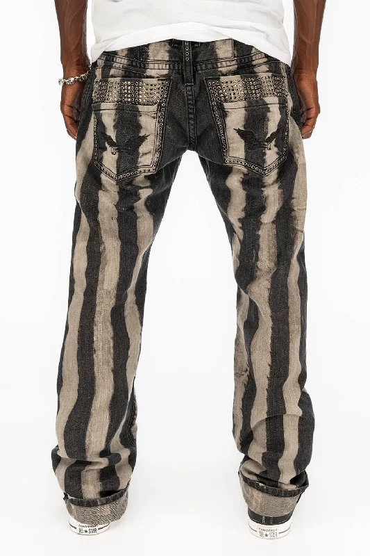 MENS DOUBLE BACK POCKET PRISONER BLACK WASH JEANS WITH EMBELLISHMENT Adventure