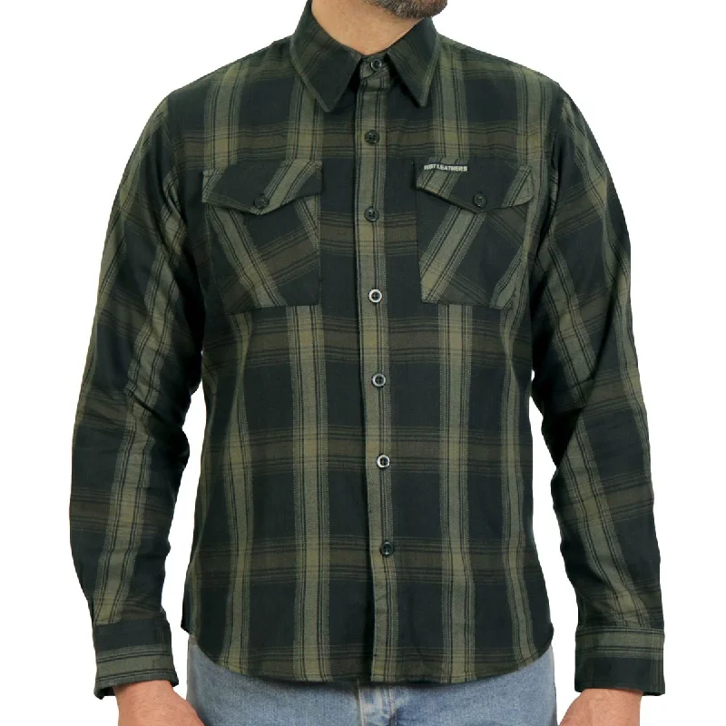 Hot Leathers FLM2018 Men's Black and Green Long Sleeve Flannel Shirt Relaxed Men's Australian 