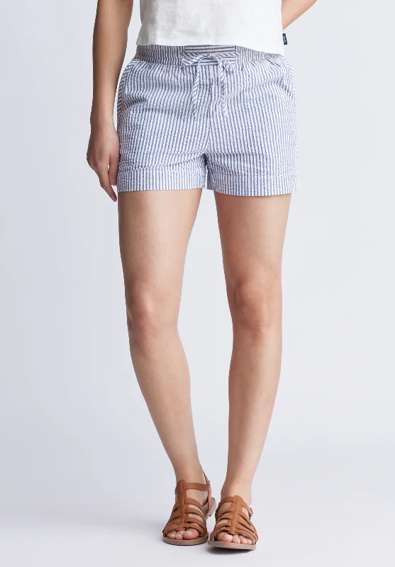 Ludovica Women's Seersuck Shorts, Blue Stripes - WB0006S Beach