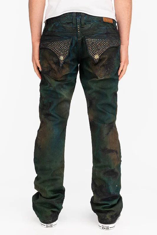 KILLER FLAP STRAIGHT LEG JEANS WITH EMBROIDERY AND CRYSTALS IN TITAN Street