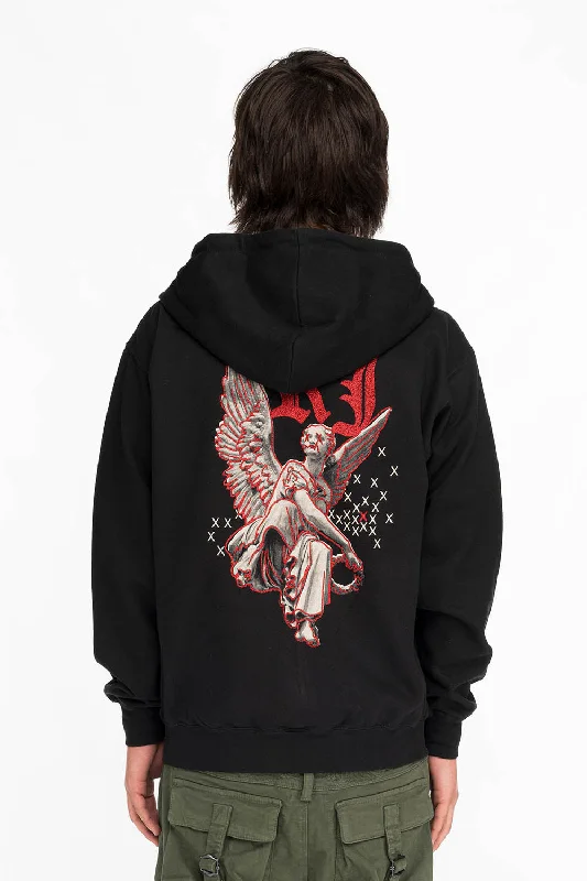 NEON ANGEL MENS PULLOVER HOODIE IN BLACK Sleek Men's Metallic