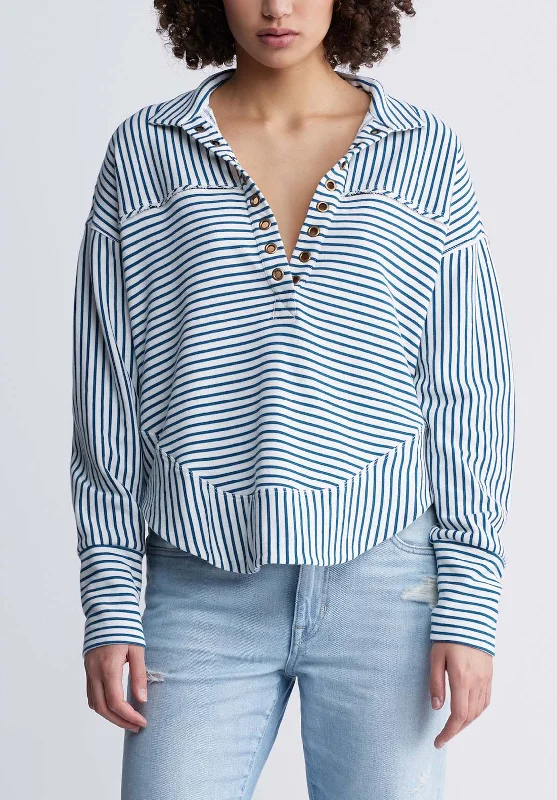 Ellowynne Women’s Striped Sweatshirt in White & Blue - KT0099P Dynamic Men's High