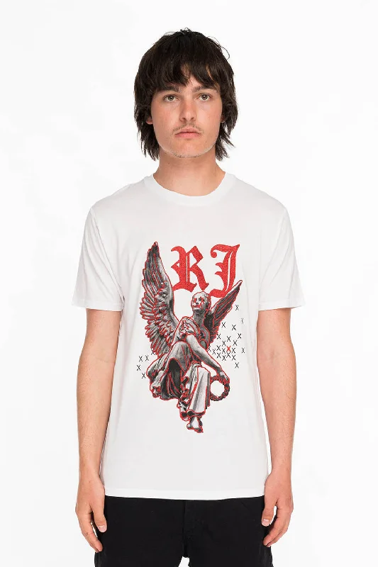 NEON ANGEL MENS T-SHIRT IN WHITE Polished Men's Satin