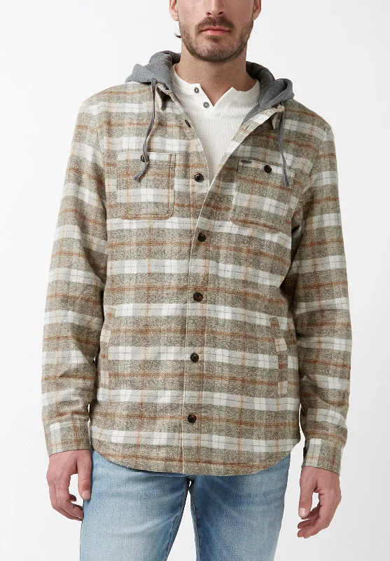 Sacket Men’s Hoodie Shacket in Grey Fern Plaid - BM24151 Casual Men's Short