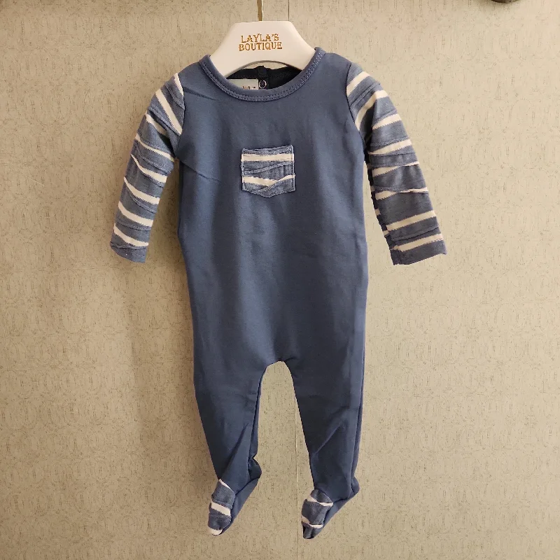 Ocean Blue Textured Stripe Footie Elegant Men's Cashmere