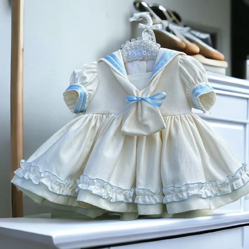 Girl's Cream Pique Dress Beach
