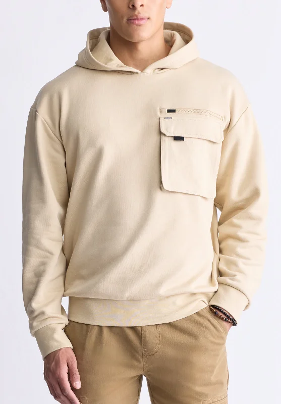 Fabio Men's Hooded Sweatshirt with Chest Pocket, Cream - BM24393 Bold Men's Animal