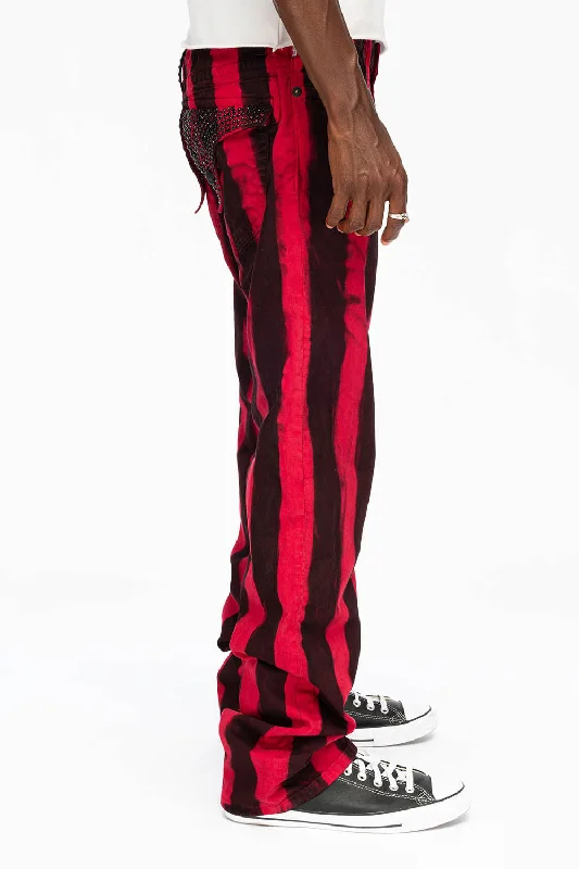 MENS CLASSIC STRAIGHT LEG LONG FLAP JEANS IN PRISONER BLACK AND RED WITH CRYSTALS Sophisticated Men's 