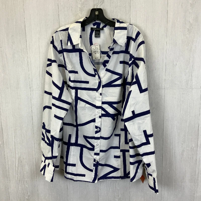 Top Long Sleeve By Ashley Stewart In Blue & White, Size: 2x Hip Men's Urban