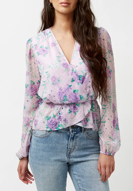 Davis Women's Cross Front Blouse in Purple Floral - WT0640P Unique Men's Upcycled