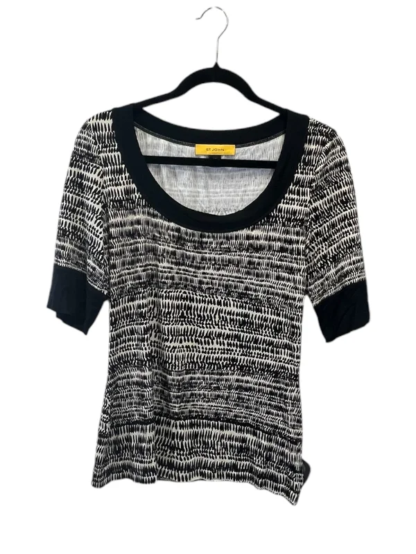 Top Short Sleeve Designer By St John Collection In Black & Cream, Size: M Sleek Men's Contemporary 