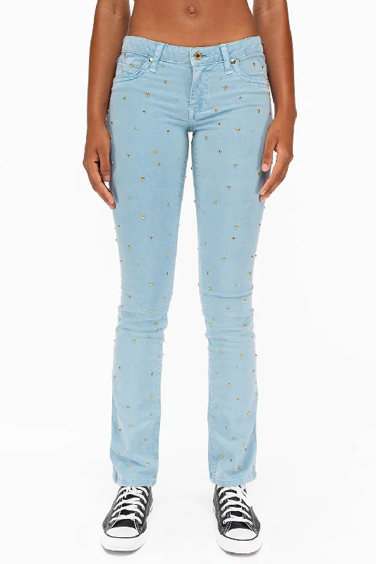MARILYN LOW RISE WOMENS STUDDED STRAIGHT LEG JEANS IN DULL BLUE WITH TONAL WINGS AND CRYSTALS Tough Men's Tactical MARILYN LOW RISE WOMENS STUDDED STRAIGHT LEG JEANS IN DULL BLUE WITH TONAL WINGS AND CRYSTALS Tough Men's Tactical