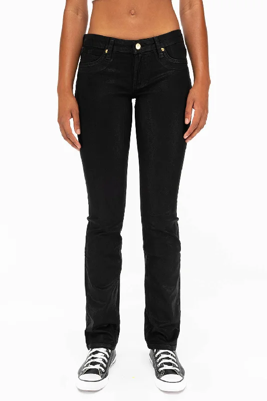 MARILYN LOW RISE WOMENS STRAIGHT LOW RISE JEANS IN BLACK COATING WITH TONAL WINGS Hip Men's Retro MARILYN LOW RISE WOMENS STRAIGHT LOW RISE JEANS IN BLACK COATING WITH TONAL WINGS Hip Men's Retro