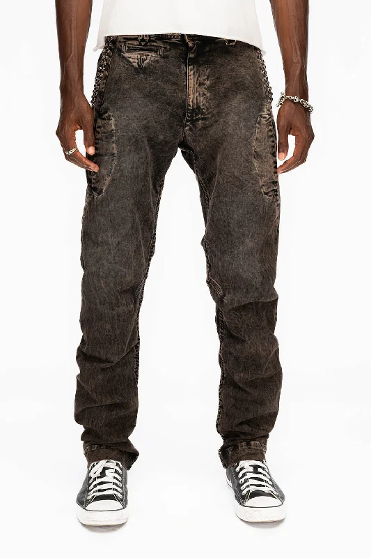 MENS CHINO PANTS WITH STUDS AND CRYSTALS IN BROWN WASH Adventure