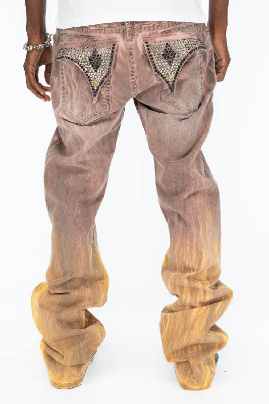 LONG FLAP MENS STRAIGHT LEG JEANS WITH CRYSTALS IN CANDY WASH Practical Men's Multi