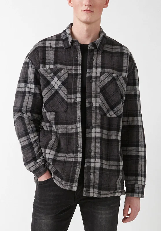 Sandis Fleece Shacket in Black Plaid - BPM14426 Athletic Men's High