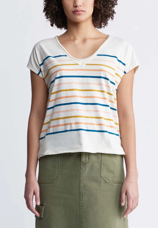 Danique Women’s V-Neck Striped T-Shirt in White - KT0122P Cozy Men's Winter