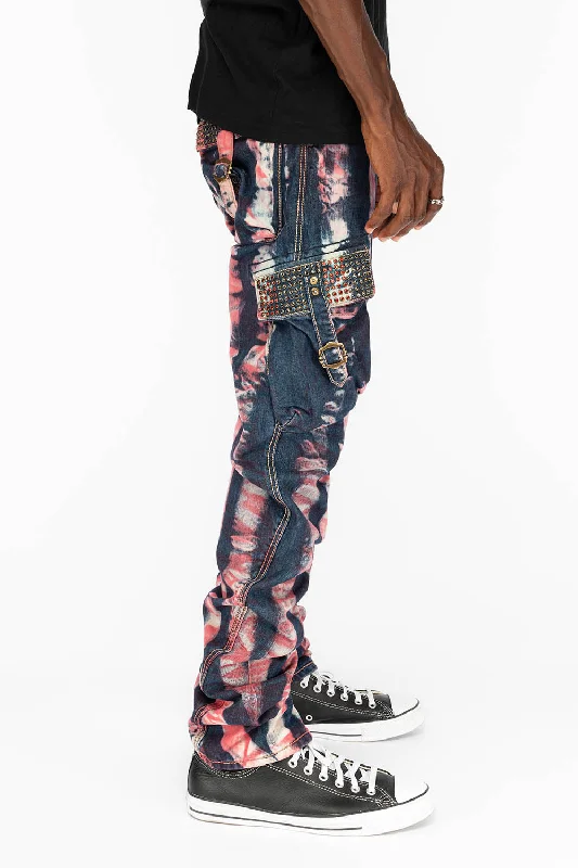 MENS PREDATOR CARGO PANTS WITH CRYSTALS IN PRISONER RED Trendy Men's Scandinavian