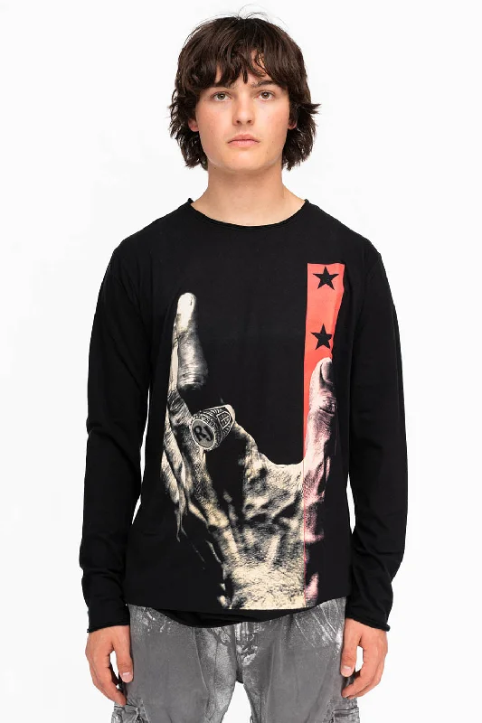 HAND OF GOLD LONG SLEEVE TEE IN BLACK Minimalist Men's Casual 
