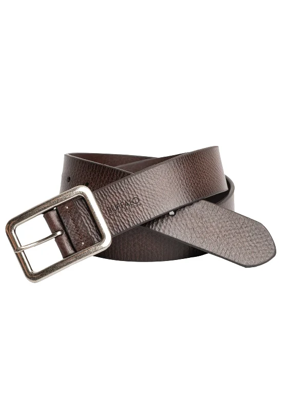 Textured Full Grain Brown Buffalo Leather Belt - BB1002C03 Traditional Men's Country Textured Full Grain Brown Buffalo Leather Belt - BB1002C03 Traditional Men's Country