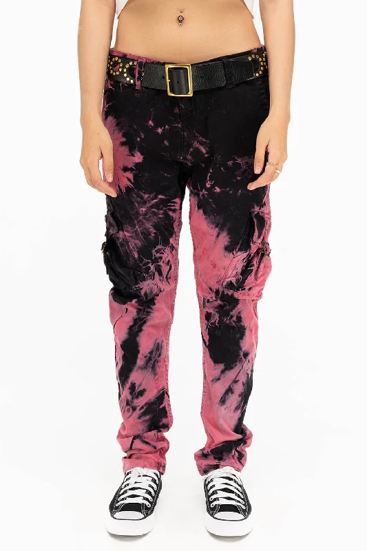 MILITARY STYLE WOMENS CARGO PANTS IN TIE DYE PINK Beach
