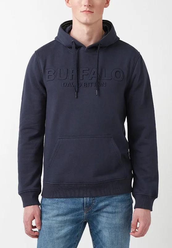 Fadol Men's Embossed Fleecy Hoodie in Navy - BPM13610 Elegant Men's Cashmere