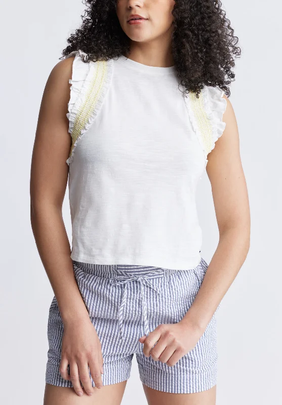 Betina Women's Ruffled Cropped Top, White - KT0143S Cclassic Men's Tweed