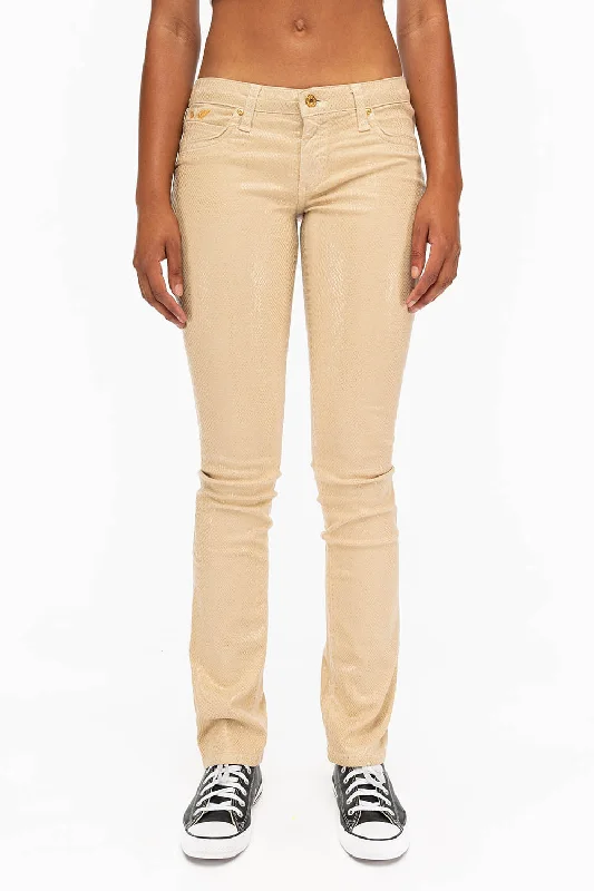 MARILYN WOMENS STRAIGHT JEANS IN LIZARD KHAKI WITH GOLD WINGS Casual Men's Short