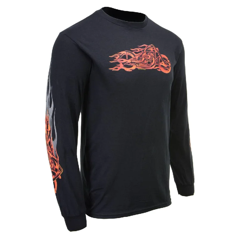 Milwaukee Leather MPMH117007 Men’s ‘Fire Bobber’ Long Sleeve Black T-Shirt Refined Men's Hand