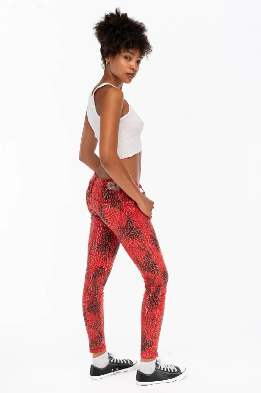 MARILYN LOW RISE WOMENS SKINNY JEANS IN AQUARIUM RED WITH TONAL WINGS Earthy Men's Sustainable MARILYN LOW RISE WOMENS SKINNY JEANS IN AQUARIUM RED WITH TONAL WINGS Earthy Men's Sustainable