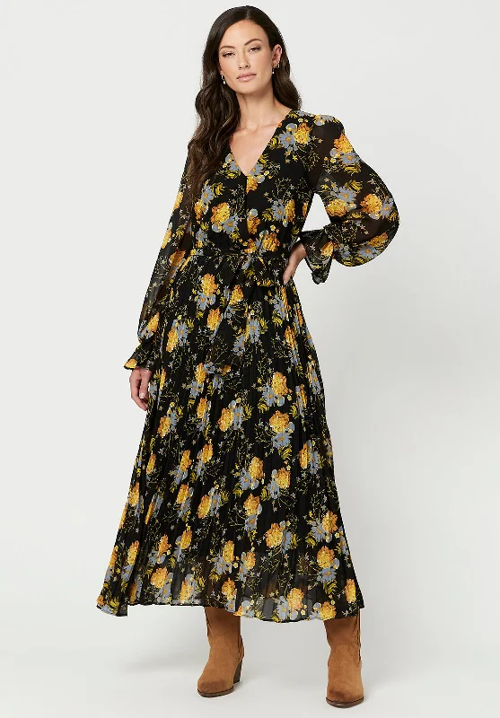 Angelique Women's Bell Sleeve Dress in Black Floral - WD0346F Practical Men's Quick