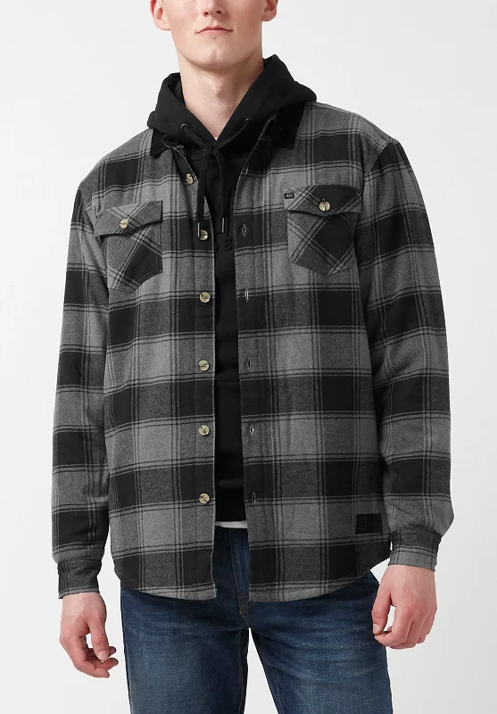 Seveno Men's Shacket in Grey Black Plaid - BPM13670B Cclassic Men's Tweed
