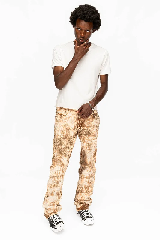 CLASSIC STRAIGHT LEG JEANS IN LIGHT BEIGE AND BROWN WASH Elegant Men's Cashmere