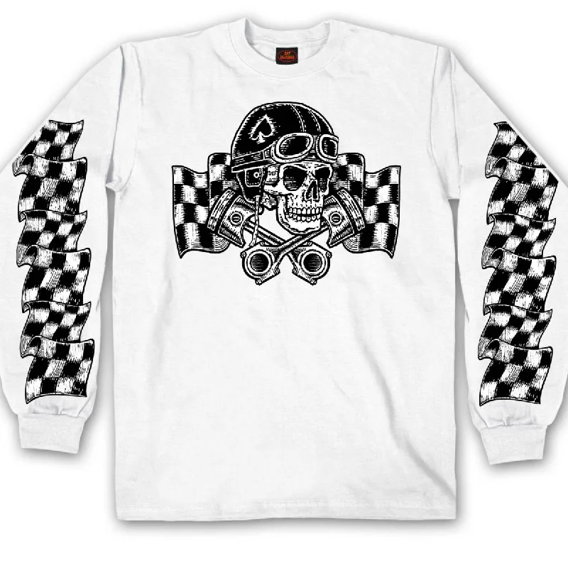 Hot Leathers GMS2528 Men's White Vintage Skull Long Sleeve Print T-Shirt Organic