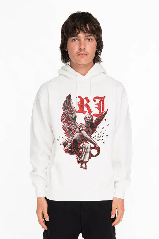 NEON ANGEL MENS PULLOVER HOODIE IN WHITE Relaxed Men's Beach