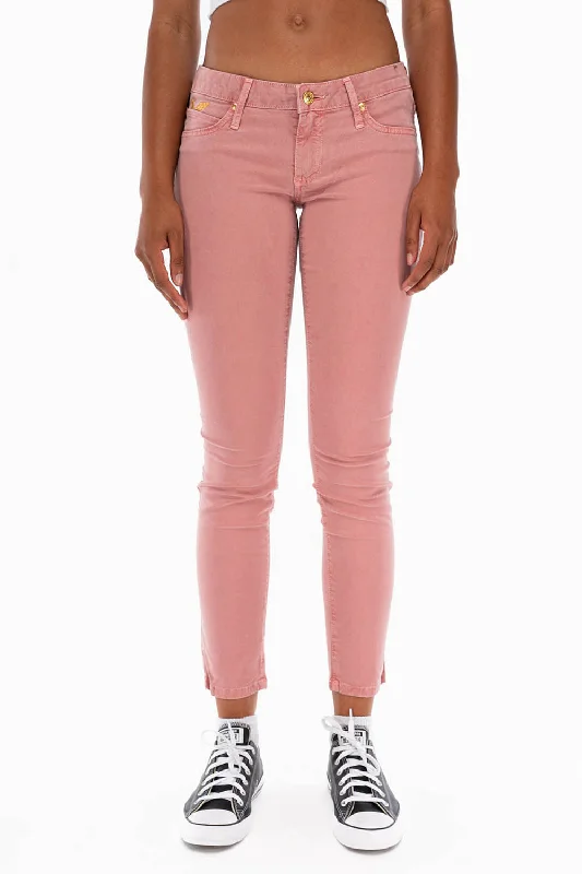 WOMENS SKINNY JEANS IN STRAWBERRY WITH GOLD EMBROIDERY AND LOGO Laid